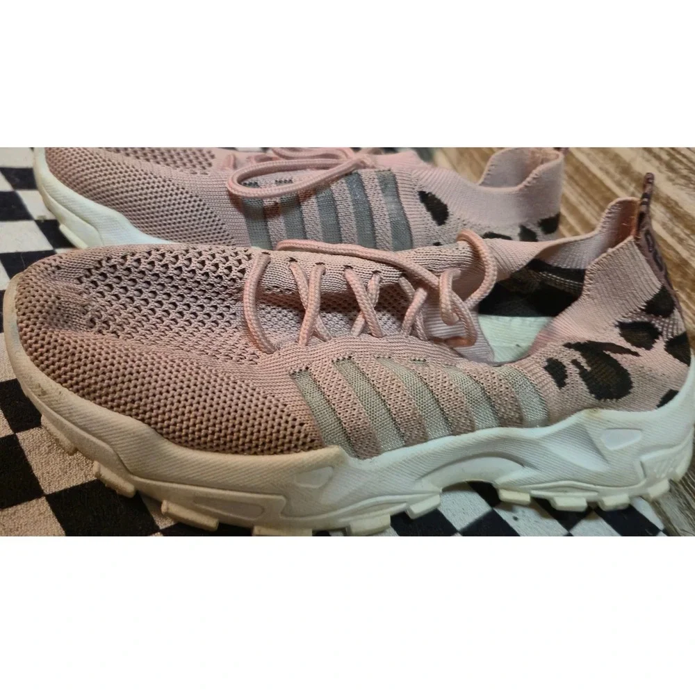 Mauve Pink Knit Leopard Print Chunky Platform Sneakers Lace Up Athletic‎ Shoes